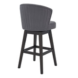 30" Grey Espresso Wood Fabric Swivel Bar Stool