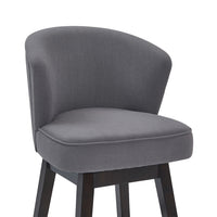 30" Grey Espresso Wood Fabric Swivel Bar Stool