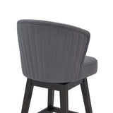 30" Grey Espresso Wood Fabric Swivel Bar Stool