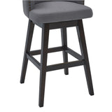 30" Grey Espresso Wood Fabric Swivel Bar Stool