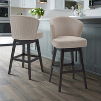 30" Tan Espresso Wood Fabric Swivel Bar Stool