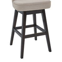 30" Tan Espresso Wood Fabric Swivel Bar Stool