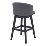 26" Grey Tufted Fabric and Dark Espresso Wood Swivel Bar Stool