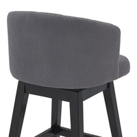 26" Grey Tufted Fabric and Dark Espresso Wood Swivel Bar Stool