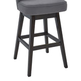 26" Grey Tufted Fabric and Dark Espresso Wood Swivel Bar Stool