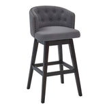 30" Grey Tufted Fabric and Dark Espresso Wood Swivel Bar Stool