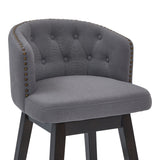 30" Grey Tufted Fabric and Dark Espresso Wood Swivel Bar Stool