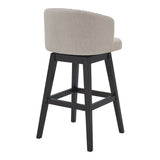 26" Tan Tufted Fabric and Dark Espresso Wood Swivel Bar Stool