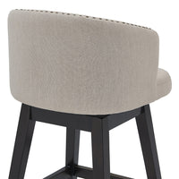 26" Tan Tufted Fabric and Dark Espresso Wood Swivel Bar Stool