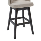 26" Tan Tufted Fabric and Dark Espresso Wood Swivel Bar Stool