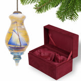 Boat Sailing At First Light Hand Painted Mouth Blown Glass Ornament