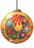 Holly and Wreath with Colorful Balls Hand Painted Mouth Blown Glass Ornament