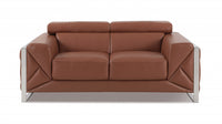 75" Camel Brown Italian Leather and Chrome Love Seat