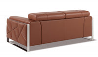 75" Camel Brown Italian Leather and Chrome Love Seat