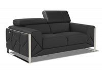 75" Dark Gray Italian Leather and Chrome Love Seat