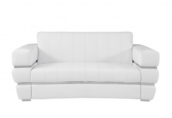 75" White Italian Leather Plush Density Solid Color Love Seat