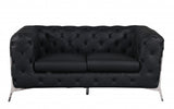 69" Black Tufted Italian Leather and Chrome Love Seat