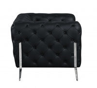 69" Black Tufted Italian Leather and Chrome Love Seat