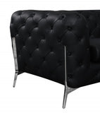 69" Black Tufted Italian Leather and Chrome Love Seat
