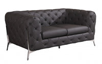 69" Dark Brown Tufted Italian Leather and Chrome Love Seat