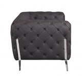 69" Dark Brown Tufted Italian Leather and Chrome Love Seat