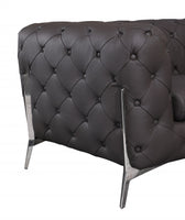 69" Dark Brown Tufted Italian Leather and Chrome Love Seat
