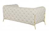 69" Beige All Over Tufted Italian and Gold Leather Love Seat