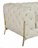 69" Beige All Over Tufted Italian and Gold Leather Love Seat