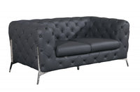 69" Dark Gray All Over Tufted Italian Leather and Chrome Love Seat