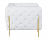 69" White All Over Tufted Italian and Gold Leather Love Seat