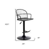 Black Wood and Metal Adjustable Curve Back Bar Stool