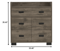 33" Dark Brown Manufactured Wood Five Drawer Standard Dresser