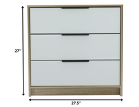 28" Light Oak And White Manufactured Wood Three Drawer Standard Dresser