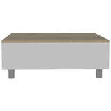 32" White And Light Oak Manufactured Wood Rectangular Lift Top Coffee Table With Drawer And Shelf