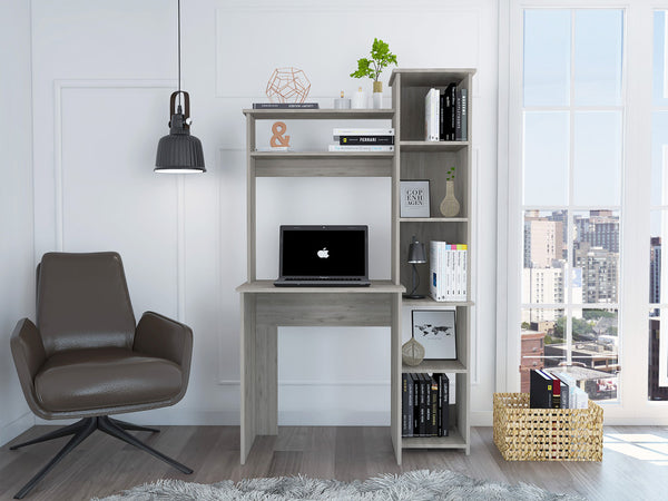 Modern Light Gray Office Desk with Storage Cabinet