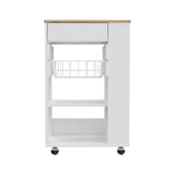 Sleek White and Light Oak Portable Kitchen Cart