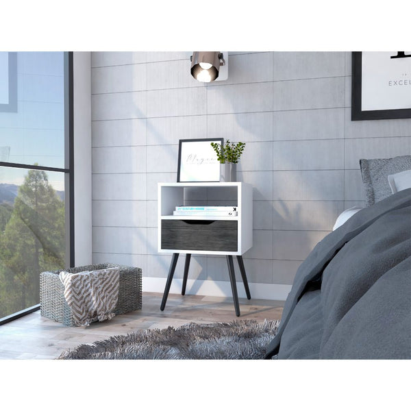 Modern Smokey Oak and White Bedroom Nightstand