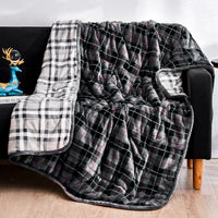 Light Grey Plaid Weighted Velvet and Velvet Throw Blanket