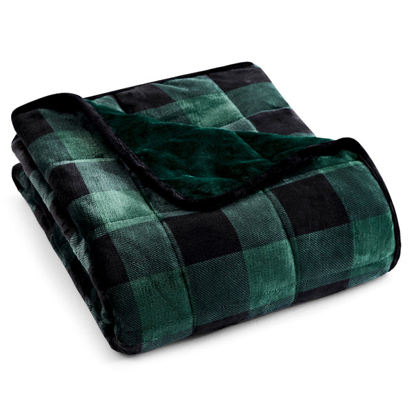 Green Plaid Weighted Velvet and Velvet Throw Blanket