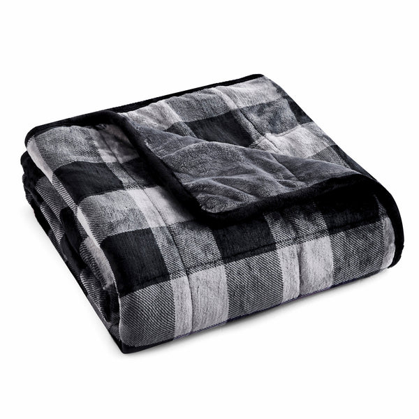 Charcoal Plaid Weighted Velvet and Velvet Throw Blanket