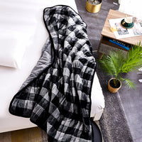 Charcoal Plaid Weighted Velvet and Velvet Throw Blanket