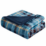 Ambrose Blue Reversible Velvet and Sherpa Throw Blanket