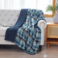 Ambrose Blue Reversible Velvet and Sherpa Throw Blanket