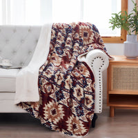 Multicolored Reversible Velvet and Sherpa Throw Blanket