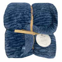 Reversible Pinstripe Texture Blue Faux Rabbit Fur and Sherpa Throw Blanket