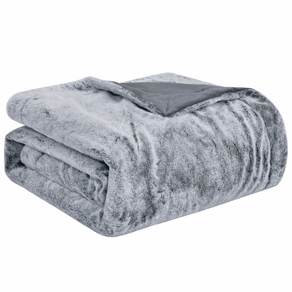 Reversible Smoky Grey Rabbit Fur and Mink Throw Blanket