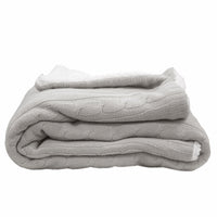 Reversible Quiet Grey Cable Knit and Sherpa Throw Blanket