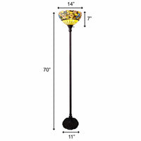 70" Brown Traditional Shaped Floor Lamp With Green And Brown Tiffany Glass Bowl Shade