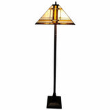 62" Brown Two Lights Traditional Shaped Floor Lamp With Brown And White Stained Glass Cone Shade