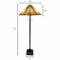 62" Brown Two Lights Traditional Shaped Floor Lamp With Brown And White Stained Glass Cone Shade